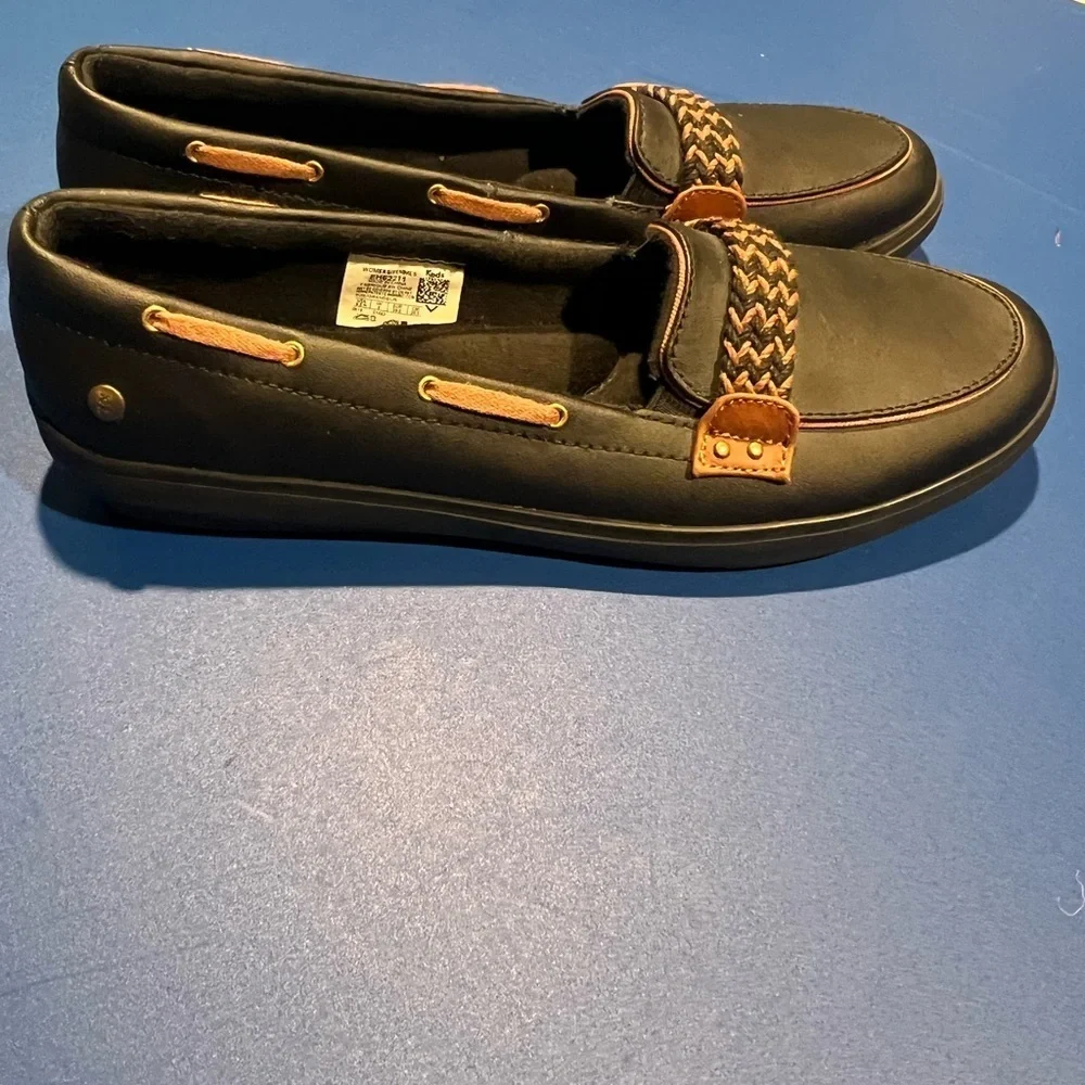 Grasshopper's Women's Memory Deluxe Boat Slip-In Shoes Brown Black Size 8.5
